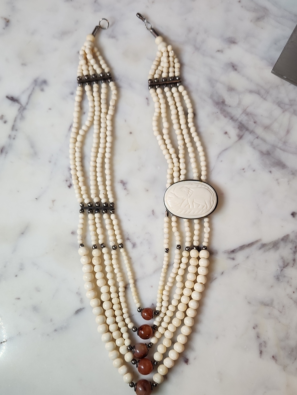 Vintage Tribal Ox Bone Breastplate Bib 1990's BOHO Beaded Necklace
